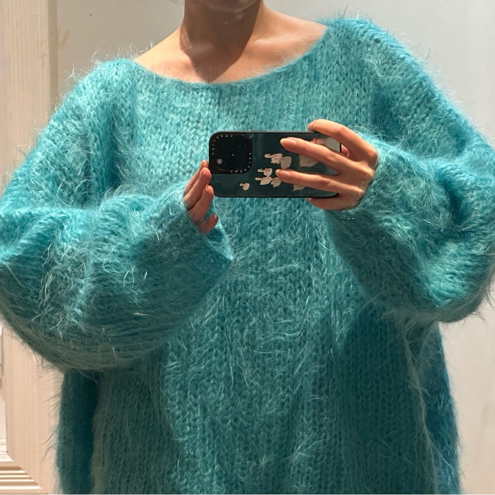 Elegant Teal Fuzzy Sweater